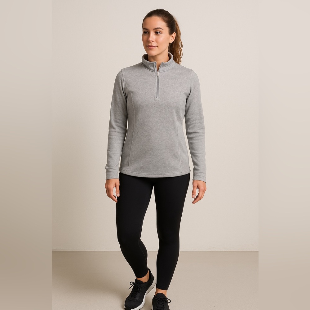 Kyodan Outdoor Gray Herringbone Quarter Zip Pullover Women’s Hiking Top Large